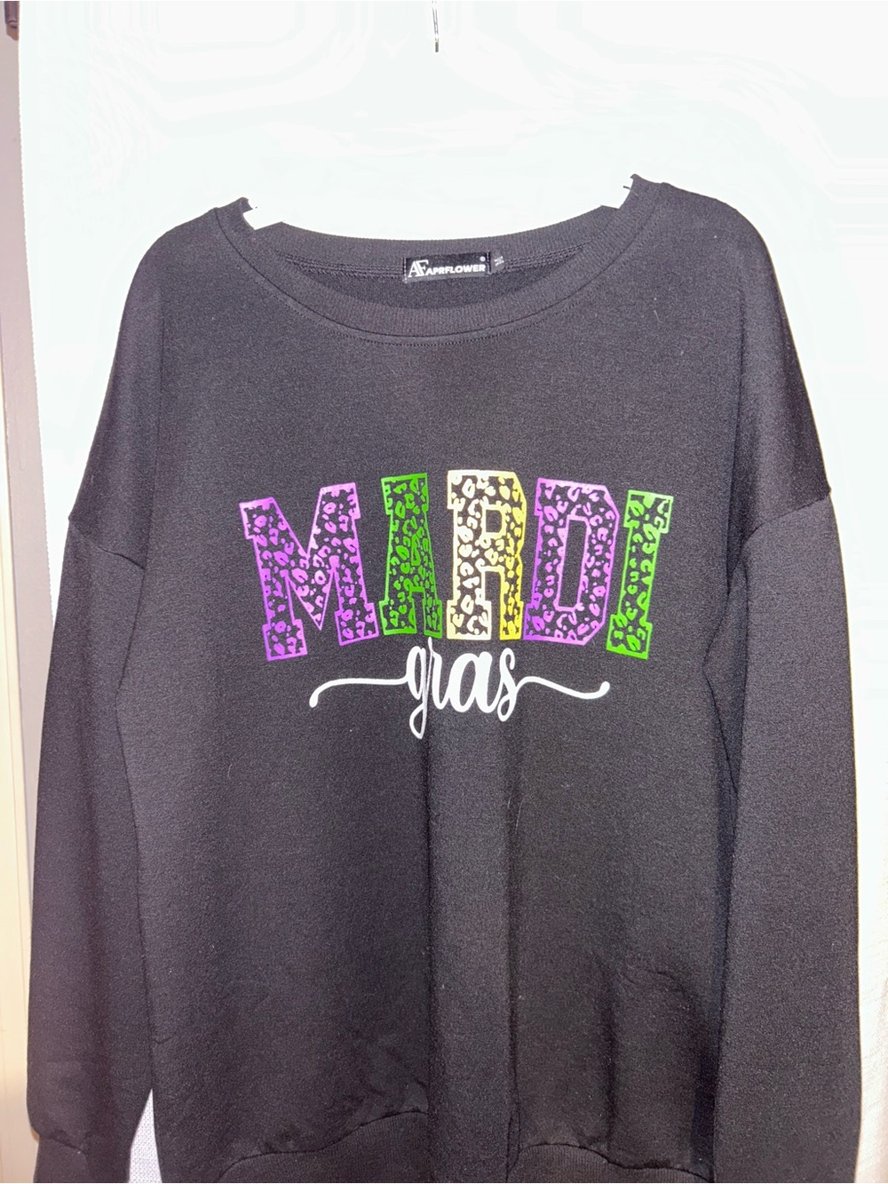 Mardi Gras Leopard Print Graphic Sweater - Black